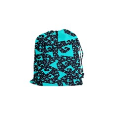 Teal On Black Funky Fractal Drawstring Pouches (small)  by KirstenStar