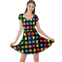 Pacman Seamless Generated Monster Eat Hungry Eye Mask Face Rainbow Color Cap Sleeve Dresses by Mariart