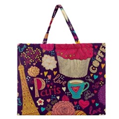 Cute Colorful Doodles Colorful Cute Doodle Paris Zipper Large Tote Bag by Nexatart