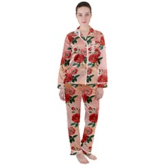 Pattern Flower Paper Satin Long Sleeve Pyjamas Set by HermanTelo