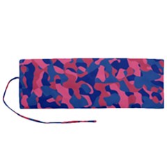Blue And Pink Camouflage Pattern Roll Up Canvas Pencil Holder (m) by SpinnyChairDesigns