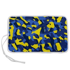 Blue And Yellow Camouflage Pattern Pen Storage Case (l) by SpinnyChairDesigns