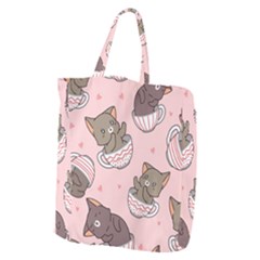 Seamless Pattern Adorable Cat Inside Cup Giant Grocery Tote by Jancukart