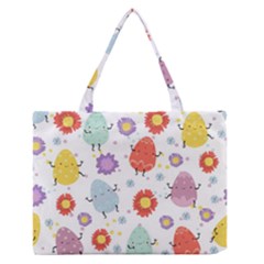 Easter Seamless Pattern With Cute Eggs Flowers Zipper Medium Tote Bag by Jancukart