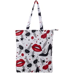 Red Lips Black Heels Pattern Double Zip Up Tote Bag by Jancukart