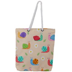 Seamless Pattern Cute Snail With Flower Leaf Full Print Rope Handle Tote (large) by Jancukart