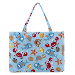 Seamless-pattern-funny-marine-animals-cartoon Zipper Medium Tote Bag by Jancukart