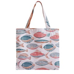 Hand-drawn-seamless-pattern-with-cute-fishes-doodle-style-pink-blue-colors Zipper Grocery Tote Bag by Jancukart