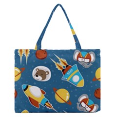 Seamless-pattern-vector-with-spacecraft-funny-animals-astronaut Zipper Medium Tote Bag by Jancukart