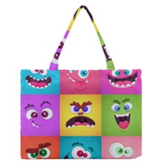 Monsters Emotions Scary Faces Masks With Mouth Eyes Aliens Monsters Emoticon Set Zipper Medium Tote Bag by Jancukart