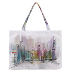 Drawing-watercolor-painting-city Zipper Medium Tote Bag by Jancukart