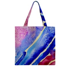 Painting-abstract-blue-pink-spots Zipper Grocery Tote Bag by Jancukart