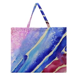 Painting-abstract-blue-pink-spots Zipper Large Tote Bag by Jancukart