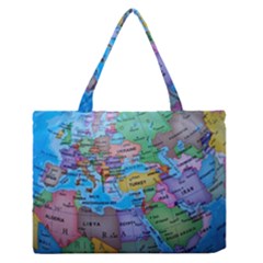 Globe World Map Maps Europe Zipper Medium Tote Bag by Jancukart