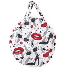 Red Lips Black Heels Pattern Giant Round Zipper Tote by Jancukart