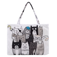 Cute Cat Hand Drawn Cartoon Style Zipper Medium Tote Bag by Jancukart