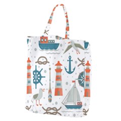 Nautical-elements-pattern-background Giant Grocery Tote by Jancukart