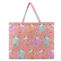 Cute-kawaii-kittens-seamless-pattern Zipper Large Tote Bag by Jancukart