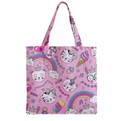 Beautiful Cute Animals Pattern Pink Beautiful Cute Animals Pattern Pink Rainbow Zipper Grocery Tote Bag by Jancukart