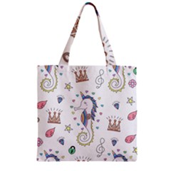 Seamless-pattern-cute-unicorn-cartoon-hand-drawn Zipper Grocery Tote Bag by Jancukart