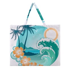Paradise Heaven Holiday Beach Orange Ocean Zipper Large Tote Bag by Jancukart