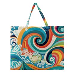 Wave Waves Ocean Sea Abstract Whimsical Zipper Large Tote Bag by Jancukart