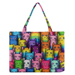 Cats Cat Cute Animal Rainbow Pattern Colorful Zipper Medium Tote Bag by Jancukart