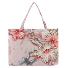 Glory Floral Exotic Butterfly Exquisite Fancy Pink Flowers Zipper Medium Tote Bag by Jancukart