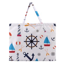 Marine Nautical Seamless Lifebuoy Anchor Pattern Zipper Large Tote Bag by Jancukart