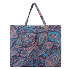 Background Ornament Paisley Zipper Large Tote Bag by Jancukart