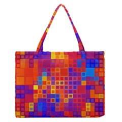 Squares Geometric Colorful Fluorescent Zipper Medium Tote Bag by Jancukart