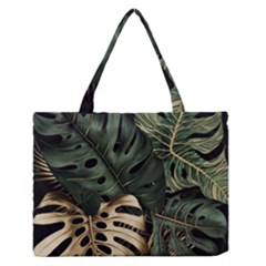 Tropical Leaves Foliage Monstera Nature Home Art Zipper Medium Tote Bag by Jancukart