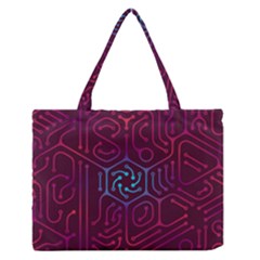 Circuit Hexagonal Geometric Pattern Background Purple Zipper Medium Tote Bag by Jancukart