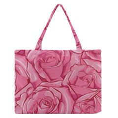 Pink Roses Pattern Floral Patterns Zipper Medium Tote Bag by Jancukart