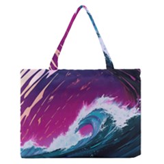 Tsunami Waves Ocean Sea Nautical Nature Water Unique Zipper Medium Tote Bag by Jancukart