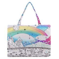 Rainbow Fun Cute Minimal Doodle Drawing 2 Zipper Medium Tote Bag by Jancukart