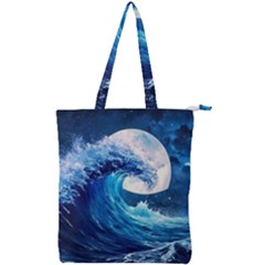 Tsunami Waves Ocean Sea Nautical Nature Water Moon Double Zip Up Tote Bag by Jancukart