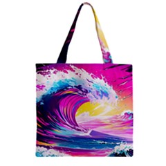 Tsunami Waves Ocean Sea Nautical Nature Water Blue Water Zipper Grocery Tote Bag by Jancukart