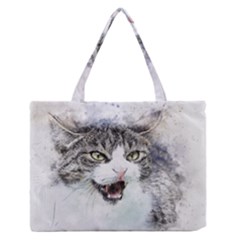 Cat Pet Art Abstract Watercolor Zipper Medium Tote Bag by Jancukart