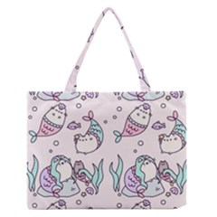 Cartoon Cat Cute Animal Design Drawing Illustration Kawaii Zipper Medium Tote Bag by Grandong