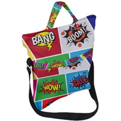 Pop Art Comic Vector Speech Cartoon Bubbles Popart Style With Humor Text Boom Bang Bubbling Expressi Fold Over Handle Tote Bag by Amaryn4rt