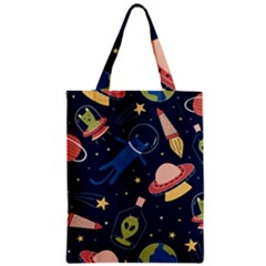 Seamless Pattern With Funny Aliens Cat Galaxy Zipper Classic Tote Bag by Hannah976
