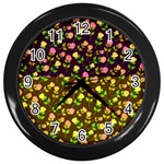 Flowers Roses Floral Flowery Wall Clocks (Black) Front