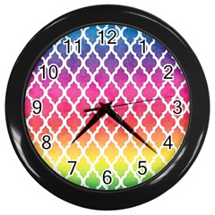 Colorful Rainbow Moroccan Pattern Wall Clocks (black) by Amaryn4rt