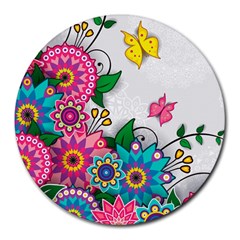 Flowers Pattern Vector Art Round Mousepads by Amaryn4rt
