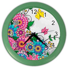 Flowers Pattern Vector Art Color Wall Clocks by Amaryn4rt