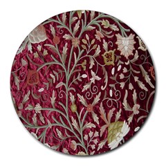 Crewel Fabric Tree Of Life Maroon Round Mousepads by Amaryn4rt