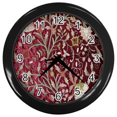 Crewel Fabric Tree Of Life Maroon Wall Clocks (black) by Amaryn4rt