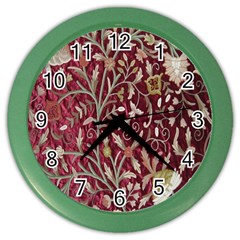 Crewel Fabric Tree Of Life Maroon Color Wall Clocks by Amaryn4rt