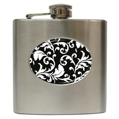 Vector Classical Traditional Black And White Floral Patterns Hip Flask (6 Oz) by Amaryn4rt